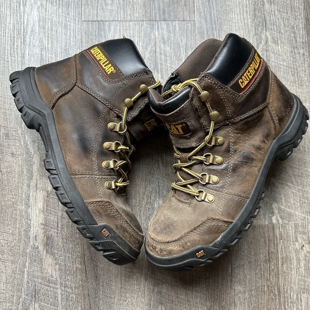 Caterpillar Outline Mens Size 9 Brown Black Outdoor Leather Soft Toe Work Boots